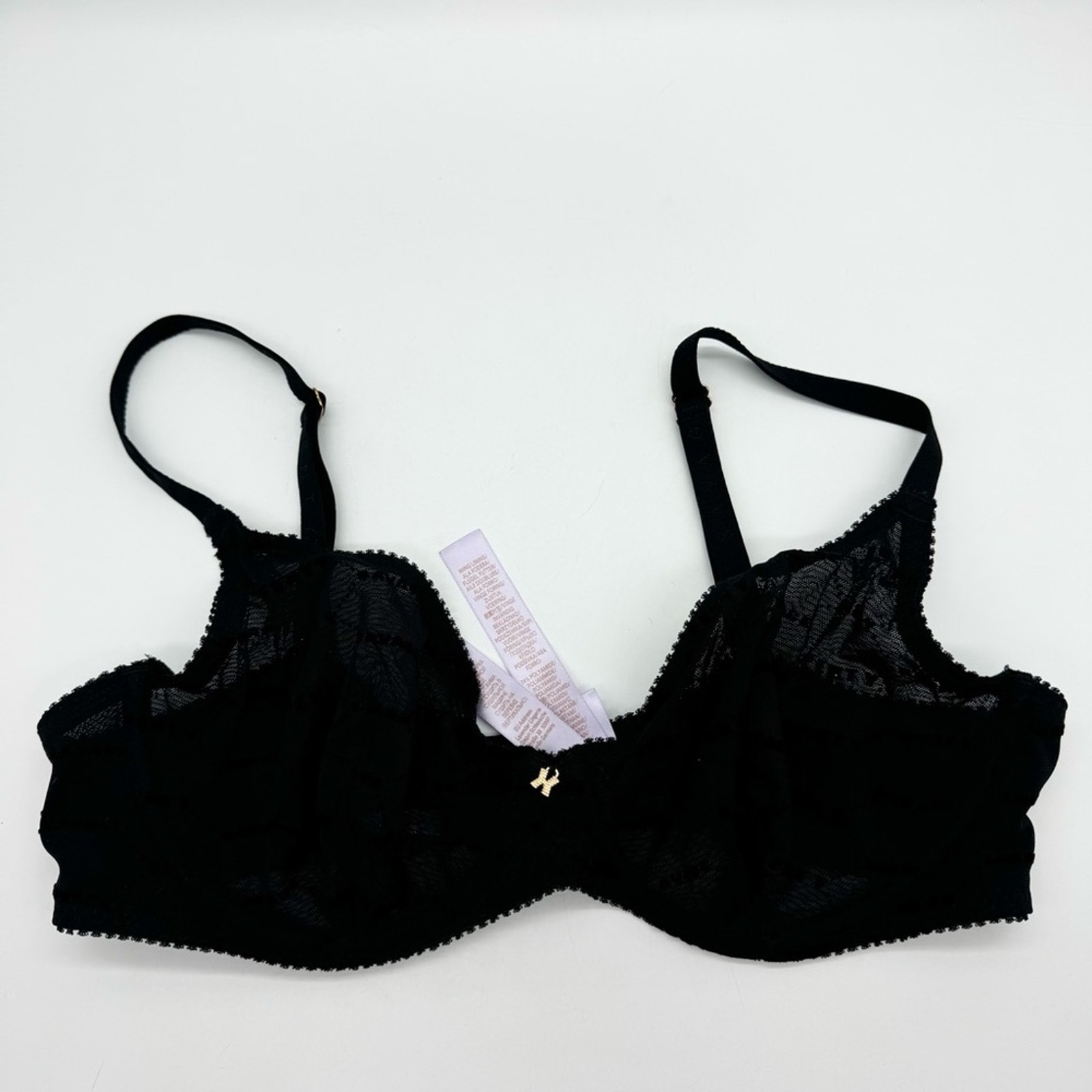 Savage X Fenty Flocked Logo Unlined Demi Bra Black Size 36c Sexy Whimsigoth — image 7 of 8